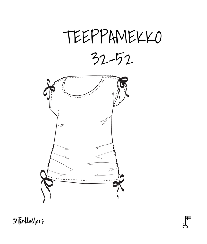 Teeppamekko nauhakujin, solmimisnauhat olkasaumassa sek&auml; molemmissa sivusaumoissa