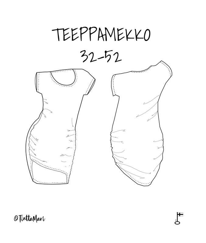 Teeppamekko, molemmat sivusaumat rypytettyn&auml; framilonilla.